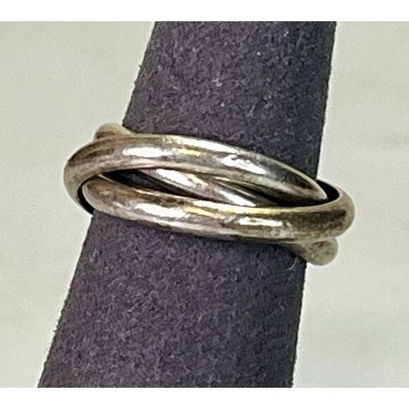 Vintage Sterling Silver 3 Band Rolling Ring Size 7 Interlocking Spinner Style - Picture 3 of 12